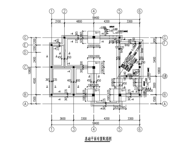 乡村自建房小别墅结构施工图-基础平面布置配筋图