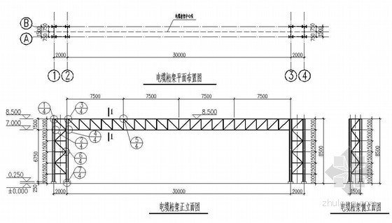 钢结构桥dwg资料下载-钢结构电缆桁架桥平面节点详图设计