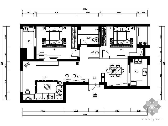 85平米两居室装修图纸资料下载-[宁波]某两居室装修图
