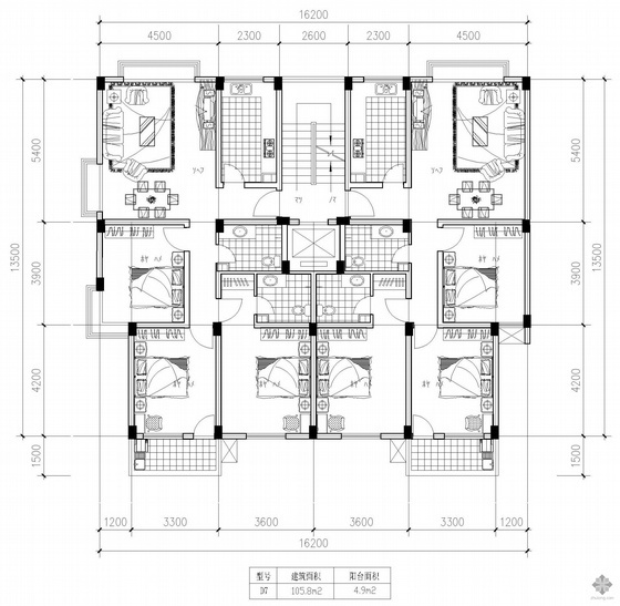 一梯两户6层建筑平面图资料下载-板式多层一梯两户户型图(106/106)