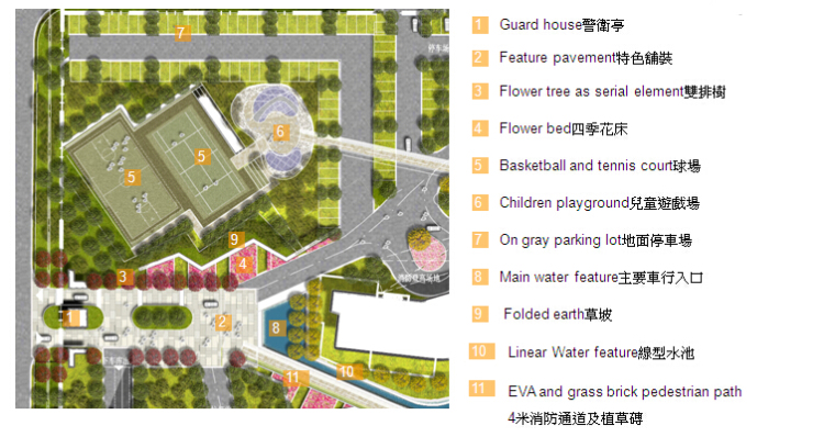 [辽宁]弧形海岸风格广场小区景观方案-入口及活动区平面图
