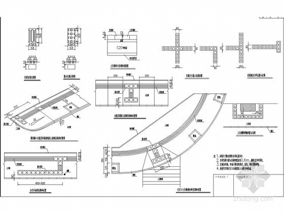 路桥猫道施工方案图资料下载-市政道路盲人道及残疾人坡道大样图