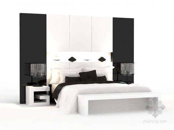 新中式客厅组合沙发3d模型资料下载-双人床组合3d模型下载