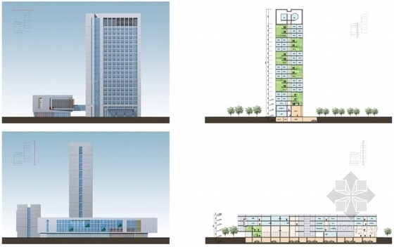 [河南]某20层行政办公楼建筑方案文本（含CAD）-立面图与剖面图