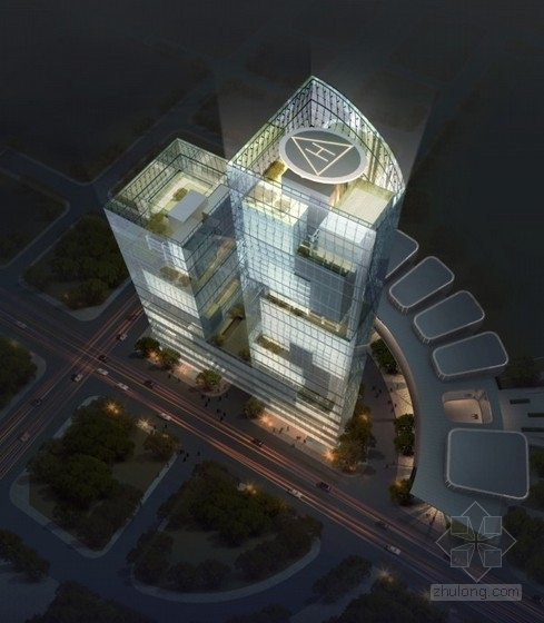 [唐山]某传媒大厦50层办公楼方案文本（含CAD、动画）-夜景鸟瞰图 