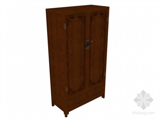 百叶衣柜3d模型资料下载-中式衣柜3D模型下载