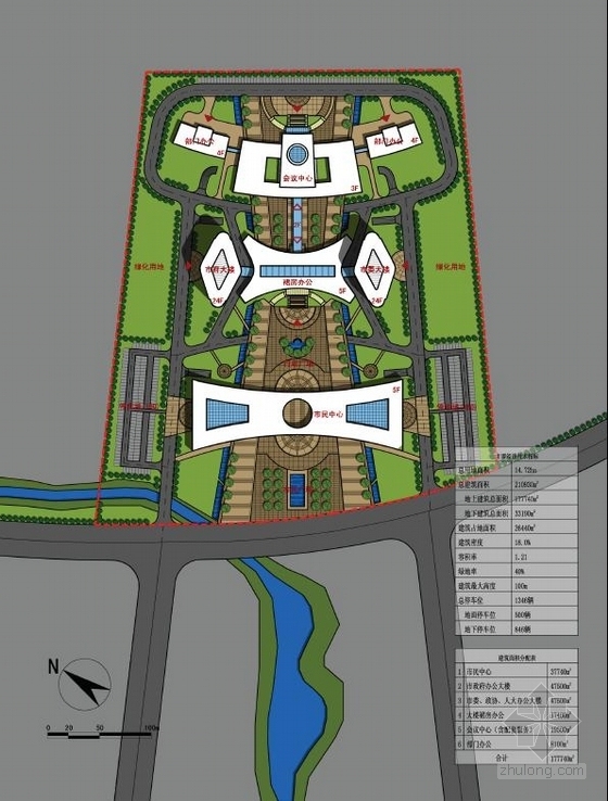 [辽宁]超高层双弧形舒展型双塔式机关办公楼建筑设计方案文本-超高层双弧形舒展型双塔式机关办公楼建筑总平面图