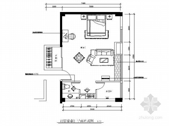 装饰装修CAD图资料下载-酒店大客房装饰装修图
