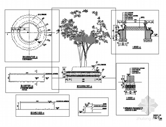 [福建]住宅区商业街园林景观工程施工图-圆形坐凳树池详图