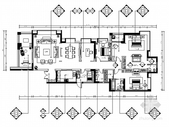 95平两居室装修效果图资料下载-[珠海]奢华新古典四居室装修CAD施工图（含效果图）