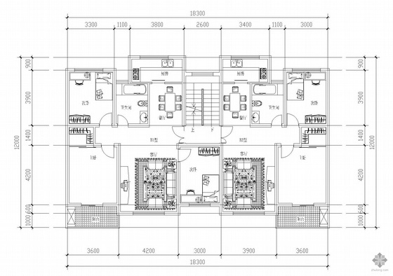 多层电梯入户户型图资料下载-板式多层一梯两户户型图(107/107)