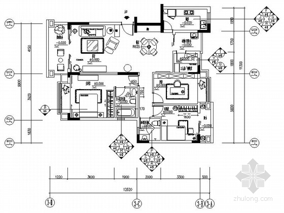 小三居图纸资料下载-一套完整现代风格小三居室内装修施工图