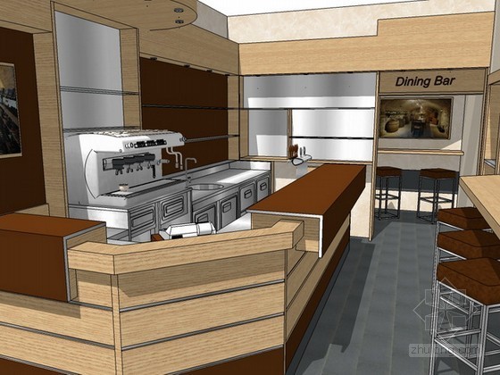 su街边小店模型资料下载-咖啡小店sketchup模型下载