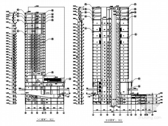 [广东]二十二层现代风格酒店建筑施工图（知名设计院）-二十二层现代风格酒店建筑剖面图 