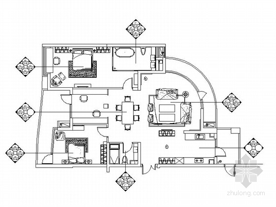 桃花源特色小镇CAD资料下载-[杭州]特色时尚两居室室内设计CAD施工图（含手绘效果图）