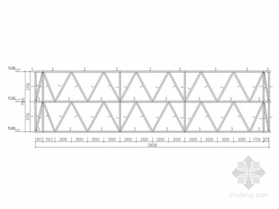 新增钢桁架连廊结构施工图-杆件尺寸图 