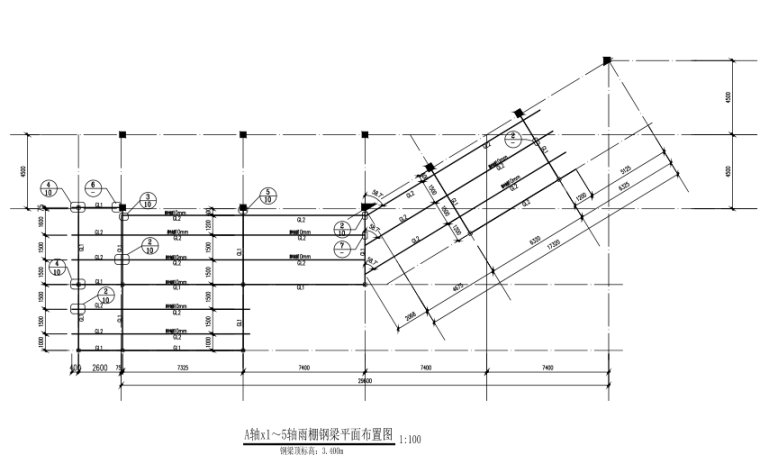 [江西]主题乐园餐厅钢框架雨棚结构施工图（CAD，17张）-钢梁平面布置图