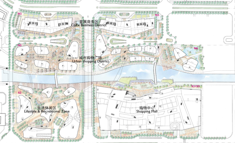 [江苏]苏州工业园区中央河商业街项目建筑设计方案文本-一层平面图