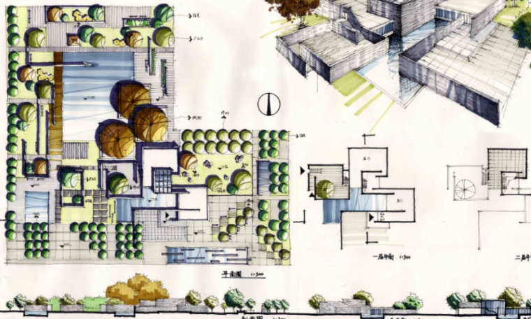 工作室手绘方案作品资料下载-景观考研前三名手绘快题作品集