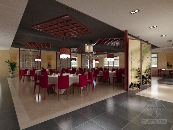 店铺室内装修模型资料下载-中式餐厅室内装修3D模型