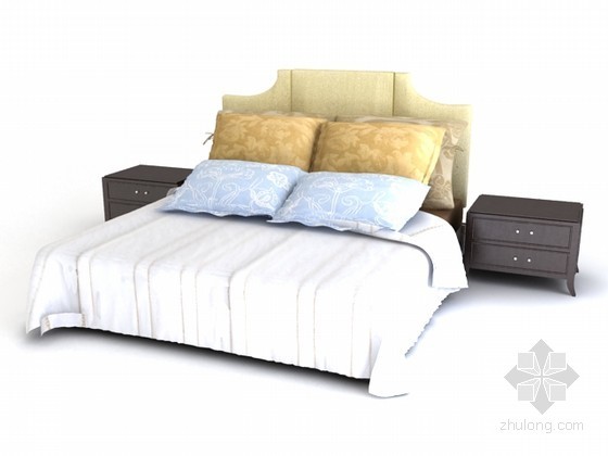 新中式客厅组合沙发3d模型资料下载-古典风格床与床头柜组合3d模型下载
