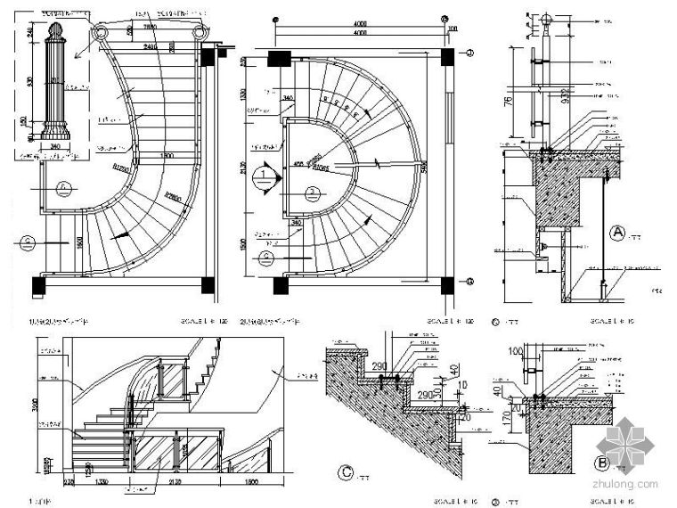 CAD模型旋转楼梯资料下载-酒店旋转楼梯详图