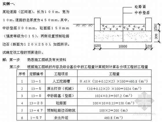 广东省市政道路工程量计算资料下载-市政道路工程预算实例解析(工程量计算 附图)