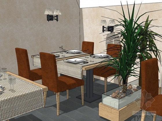 西餐厅室内陈设设计资料下载-西餐厅sketchup模型下载