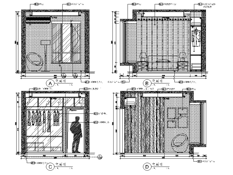 现代简约风格样板间设计施工图（含效果图）立面图