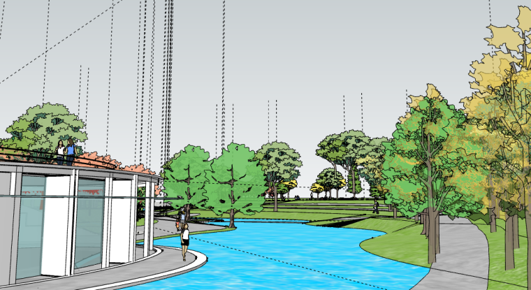 sketchup停车场资料下载-麓湖公园花溪SU模型（二）