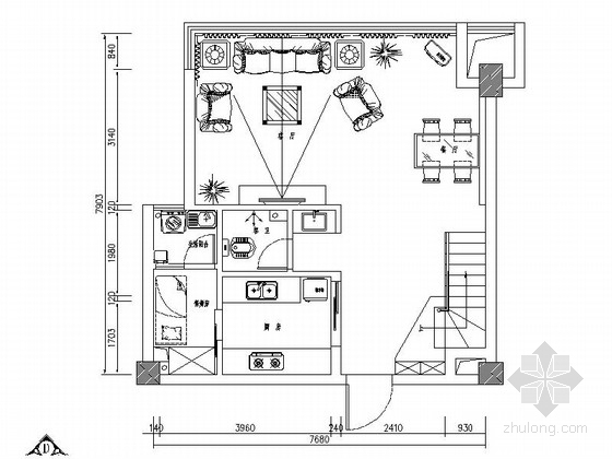复式卧室效果图资料下载-[郑州]清新田园风一居室复式小别墅室内施工图（含效果图）