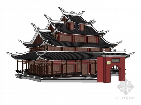 宗教建筑su资料下载-财神庙建筑SketchUp模型下载