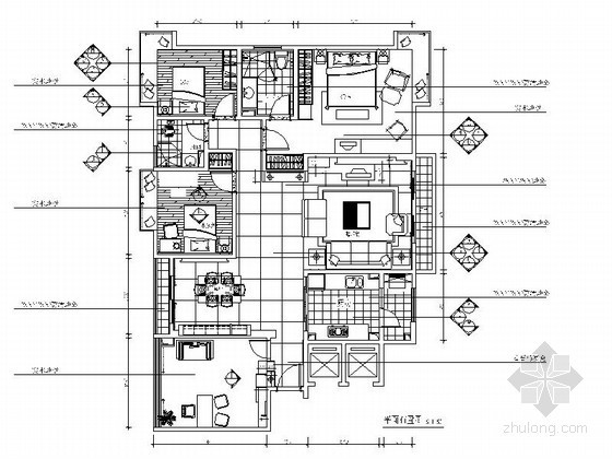 家居设计效果图及材料注释资料下载-四居室家居设计装修图