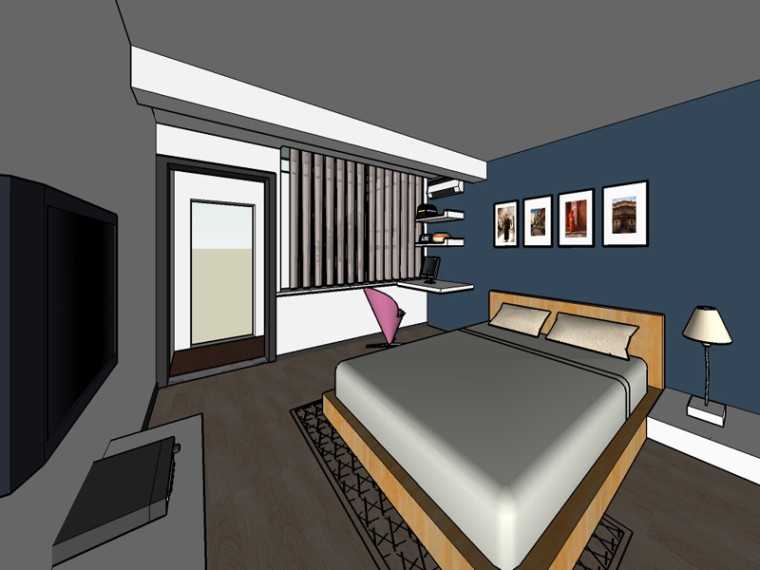 卧室sketchup模型资料下载-现代卧室SketchUp模型下载