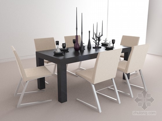 简约餐桌3D模型资料下载-现代简约餐桌3D模型下载