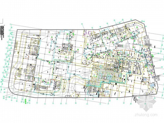 [江苏]超高层综合商业广场暖通空调全系统设计施工图（30万平 冰蓄冷 人防）-地下一层空调水管平面图 