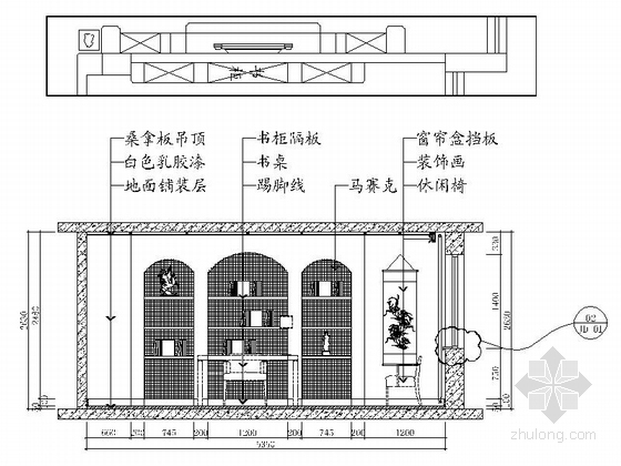 地知名地产风格三居室样板房装修图（含效果）书房立面图