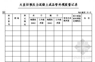 道路工程外观质量检查记录资料下载-大直径预应力混凝土成品管外观质量记录