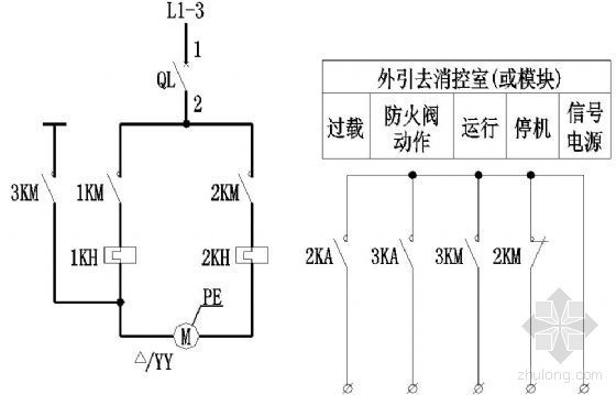 双电源控制原理图资料下载-排风、排烟双速风机控制原理图