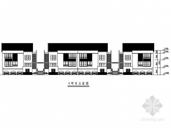 [深圳]某二层四联排徽式别墅（C型）建筑方案图-图5