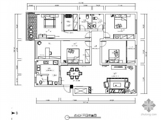 四室两厅室内结构资料下载-四室两厅设计装修图