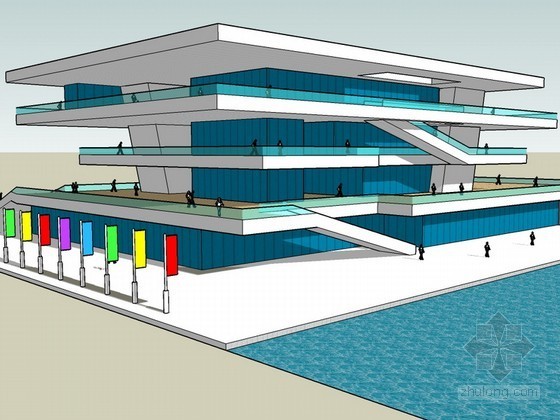 公司总部办公大楼su模型资料下载-时尚办公大楼SketchUp建筑模型