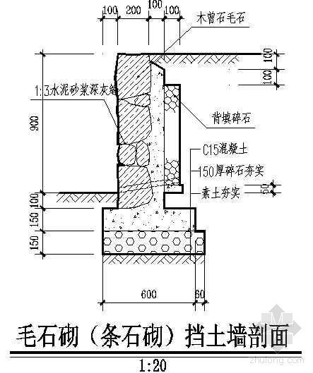 毛石挡土墙做法表资料下载-毛石砌（条石砌）挡土墙剖面