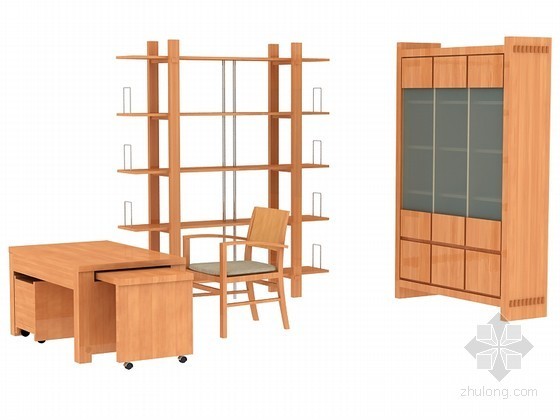室内家具3d模型下载资料下载-书房家具3D模型下载