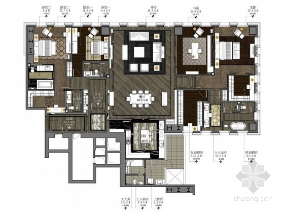 家装设计方案su资料下载-[浙江]CBD高层五居室样板房装修设计方案