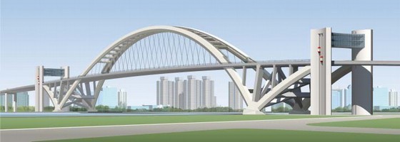 120米下承式拱桥cad资料下载-上海某中承式钢拱桥抗风研究
