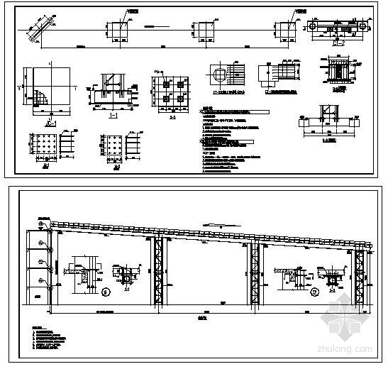 cad轻钢设计说明资料下载-某单层轻钢厂房管道支架结构设计图