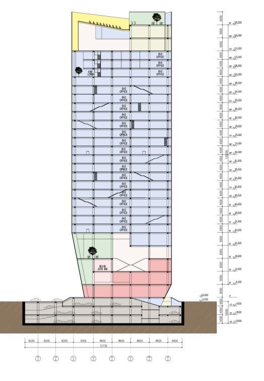 [浙江]超高层现代风格多样花空间办公楼建筑设计方案文本-超高层现代风格多样花空间办公楼建筑剖面图