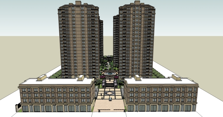 住宅小区入口现代资料下载-现代风格高层住宅小区规划设计SU精模型