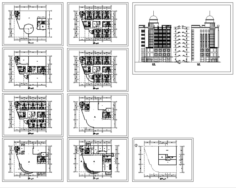 10套宾馆酒店建筑方案初设图CAD-欧式多层酒店建筑设计施工图